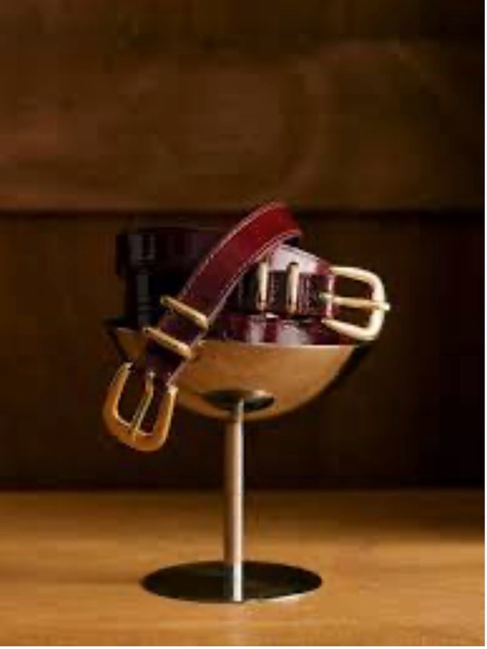 Sezane Plum Leather Skinny Belt with Gold-Tone Buckle